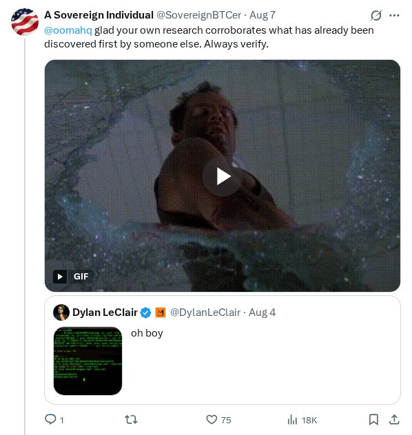 Captured screenshot of the reply by @SovereignBTCer