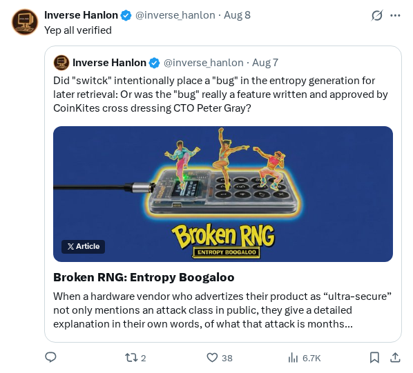 Captured screenshot of the reply by @inverse_hanlon