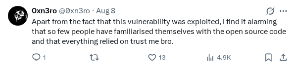 Captured screenshot of the reply by @0xn3ro