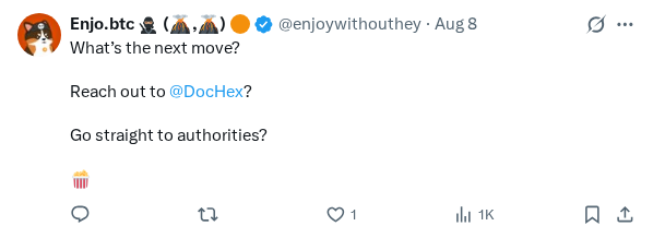 Captured screenshot of the reply by @enjoywithouthey