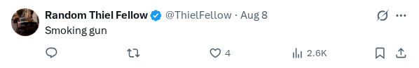 Captured screenshot of the reply by @ThielFellow