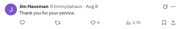 Captured screenshot of the reply by @Jimmydahaus