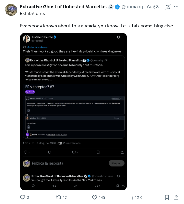 Captured screenshot of the reply by @oomahq