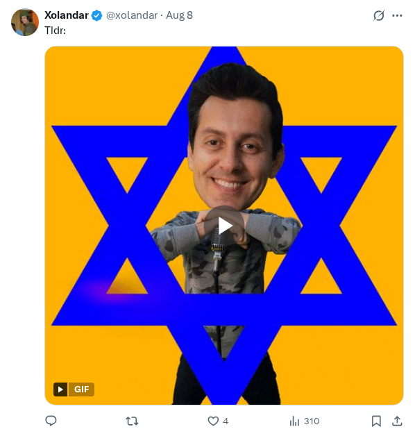 Captured screenshot of the reply by @xolandar