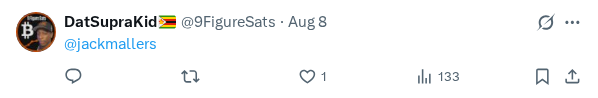 Captured screenshot of the reply by @9FigureSats