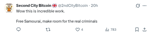 Captured screenshot of the reply by @2ndCityBitcoin