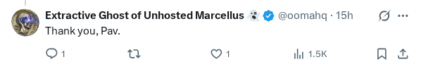 Captured screenshot of the reply by @oomahq