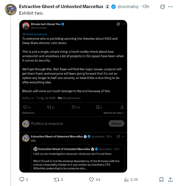 Captured screenshot of the reply by @oomahq