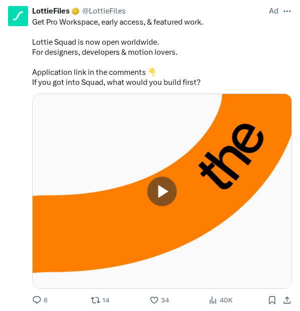 Captured screenshot of the reply by @LottieFiles