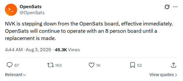 Captured screenshot: NVK OpenSats board departure