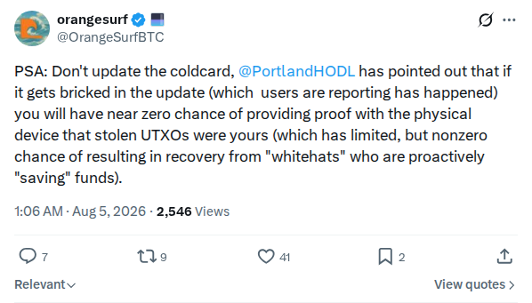 Captured screenshot: Update bricking risks proof-of-ownership recovery