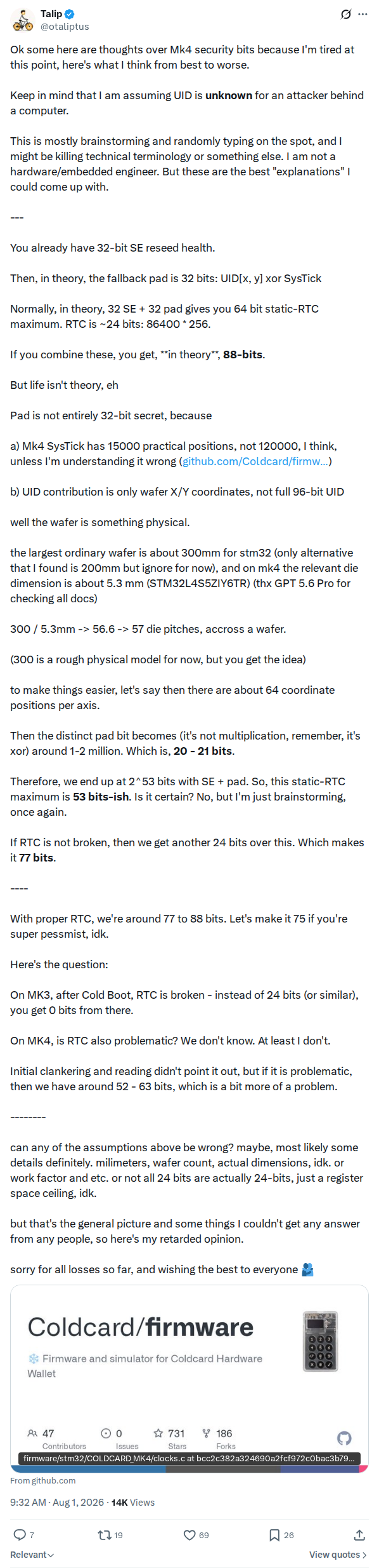 Captured screenshot of the post by @otaliptus, posted 1 Aug 2026, 01:32 UTC