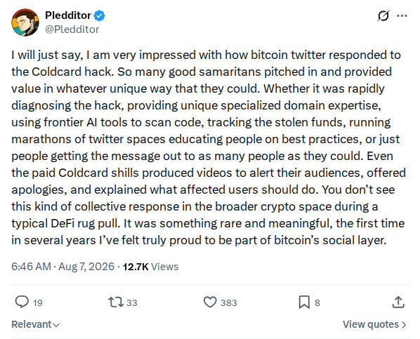 Captured screenshot: Appreciation of the community response