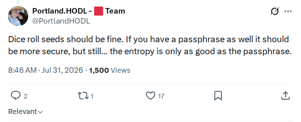 Captured screenshot: Dice-roll seeds and passphrase entropy