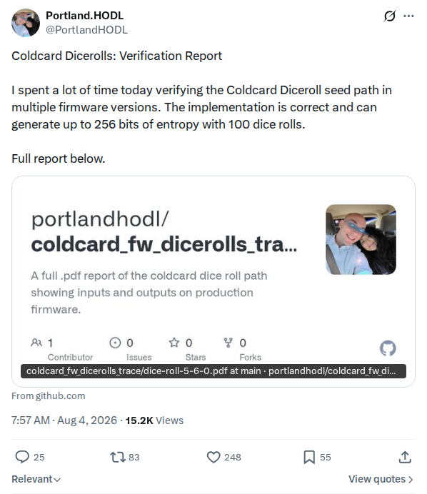 Captured screenshot: Dice-roll seed path verification report