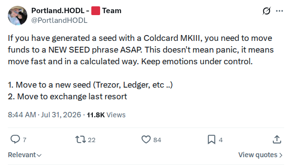 Captured screenshot: Move MK3 funds to a new seed