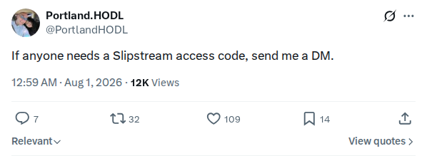 Captured screenshot: Slipstream access-code offer