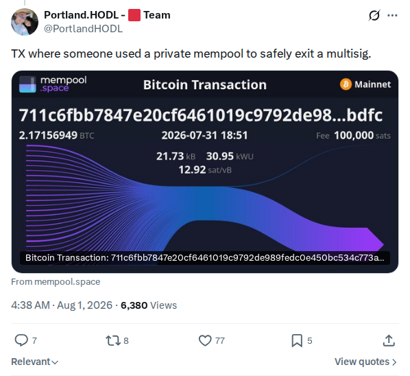 Captured screenshot: Reported multisig exit via private mempool