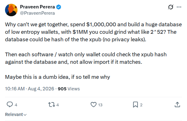 Captured screenshot: Low-entropy wallet database proposal
