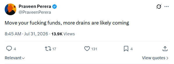 Captured screenshot: Warning that more drains are likely