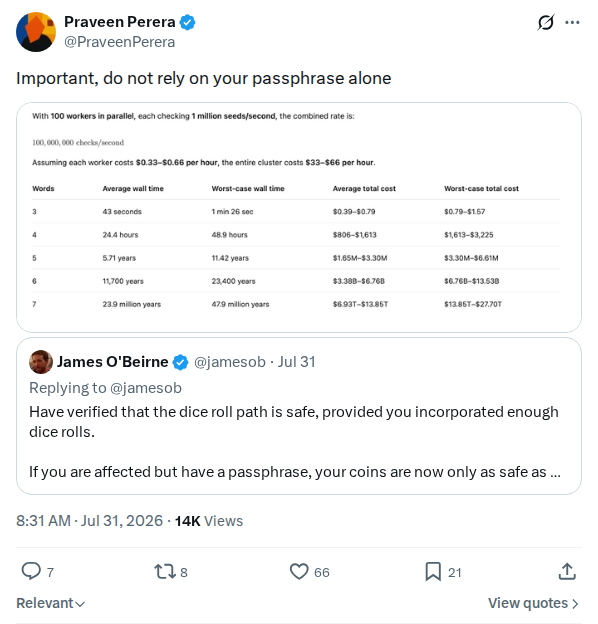 Captured screenshot: Do not rely on passphrase alone