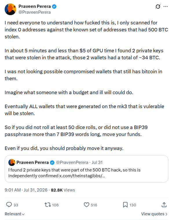 Captured screenshot of the post by @PraveenPerera, posted 31 Jul 2026, 01:01 UTC