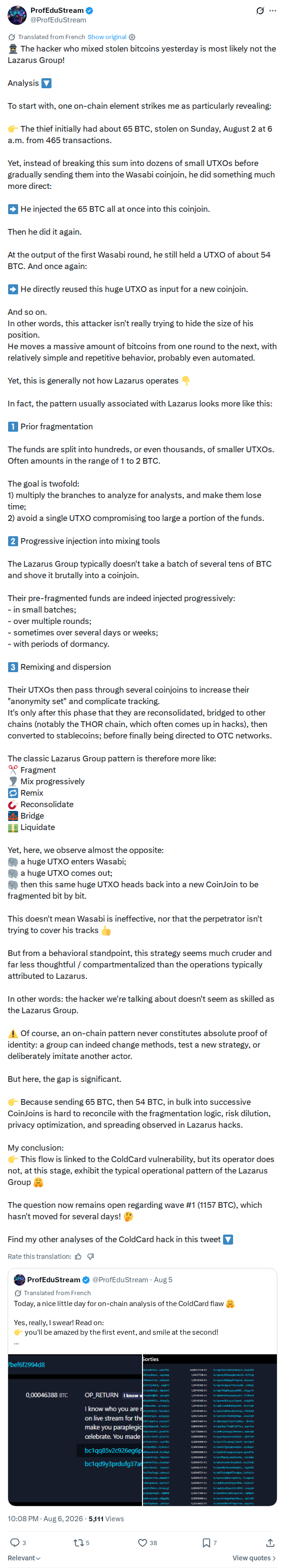 Captured screenshot: On-chain argument against Lazarus Group attribution