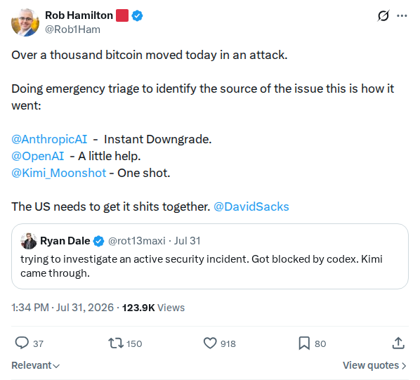 Captured screenshot: Rob Hamilton reports emergency triage across AI vendors