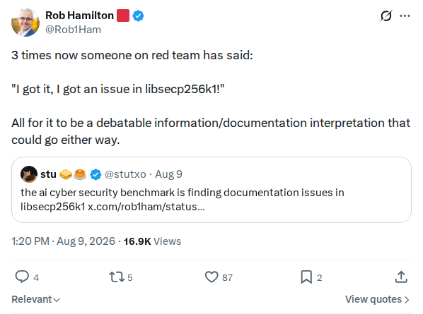 Captured screenshot: Red team libsecp256k1 issue reports