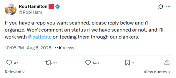 Captured screenshot: Repository scan offer