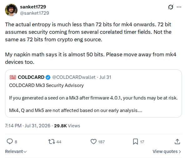 Captured screenshot: Mk4 entropy may be near 50 bits