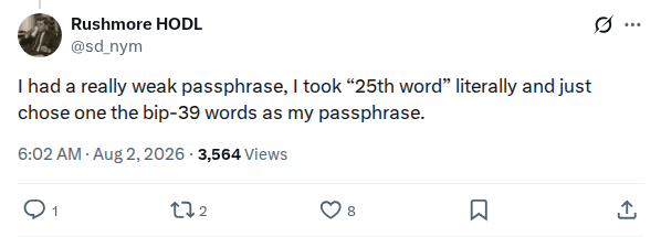 Captured screenshot: Weak single-BIP39-word passphrase account