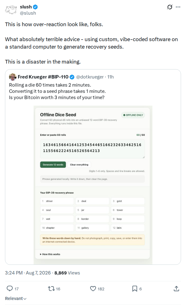 Captured screenshot: Objection to browser-based dice seed tools