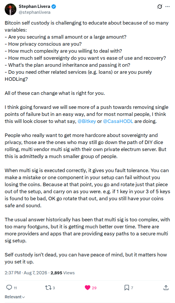 Captured screenshot: Self-custody variables and multisig argument