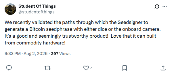 Captured screenshot: Seedsigner validation and endorsement