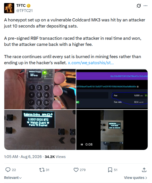 Captured screenshot: Relayed Mk3 honeypot fee race