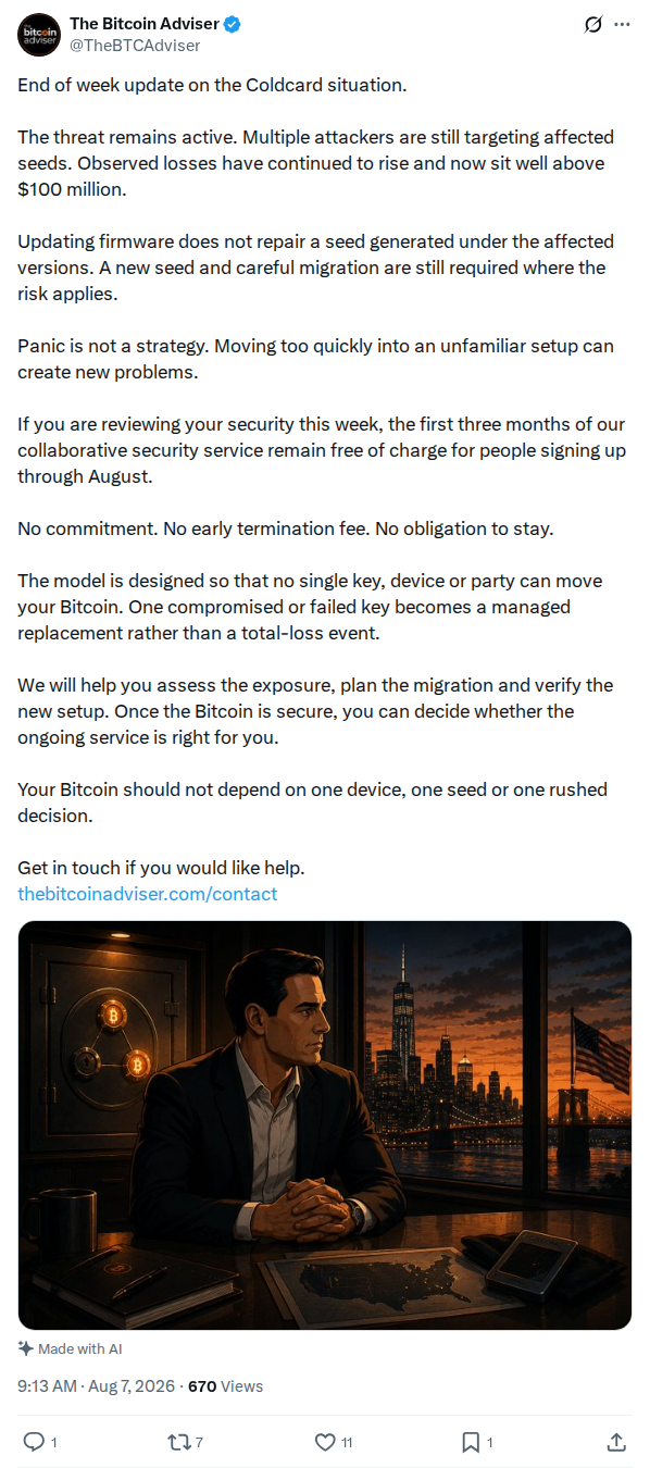 Captured screenshot: Weekly status update with a service offer