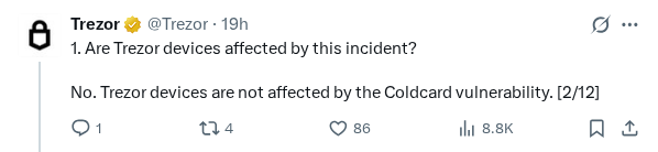 Captured screenshot of the post by @Trezor