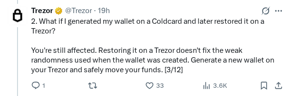 Captured screenshot of the post by @Trezor