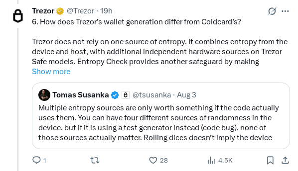 Captured screenshot of the post by @Trezor