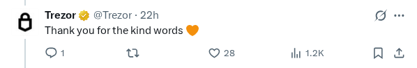 Captured screenshot of the reply by @Trezor