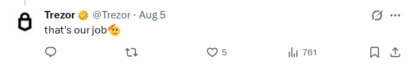 Captured screenshot of the reply by @Trezor