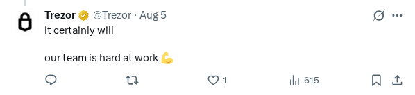 Captured screenshot of the reply by @Trezor