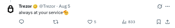 Captured screenshot of the reply by @Trezor