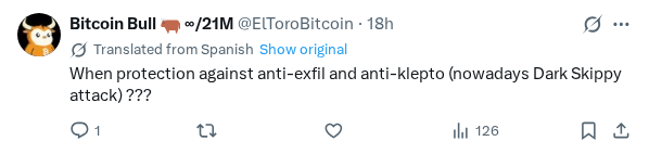 Captured screenshot of the reply by @ElToroBitcoin