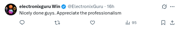 Captured screenshot of the reply by @ElectronixGuru