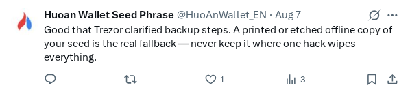 Captured screenshot of the reply by @HuoAnWallet_EN