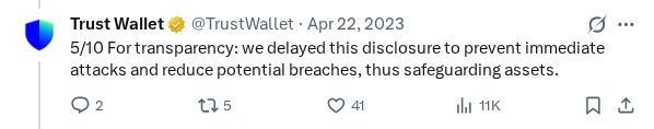 Captured screenshot of the post by @TrustWallet