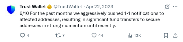 Captured screenshot of the post by @TrustWallet