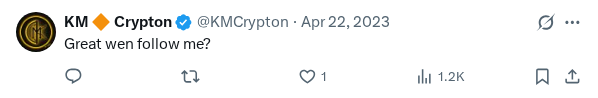 Captured screenshot of the reply by @KMCrypton